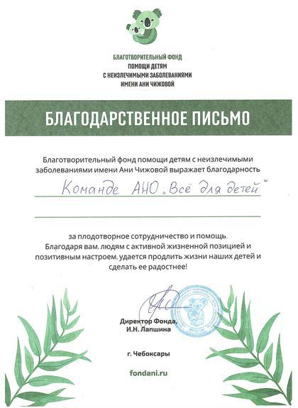 Фонд помощи детям имени Ани Чижовой